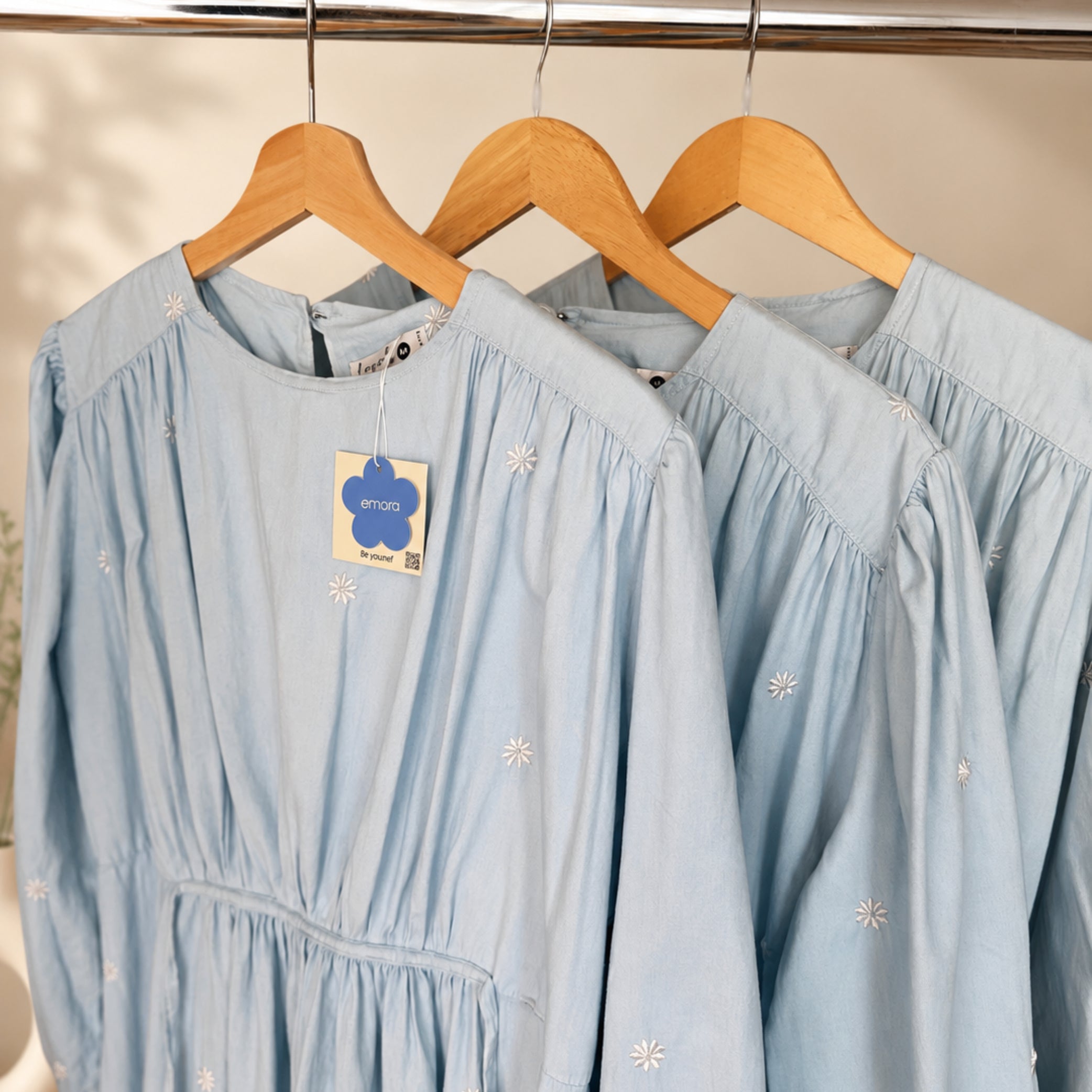 Powder Blue Embroidered Cotton Dress
