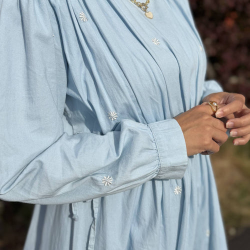 Powder Blue Embroidered Cotton Dress